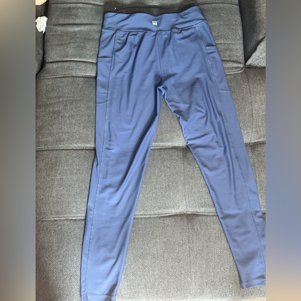 Blue Athletic Leggings with Elastic Waistband - Picture 3 of 4